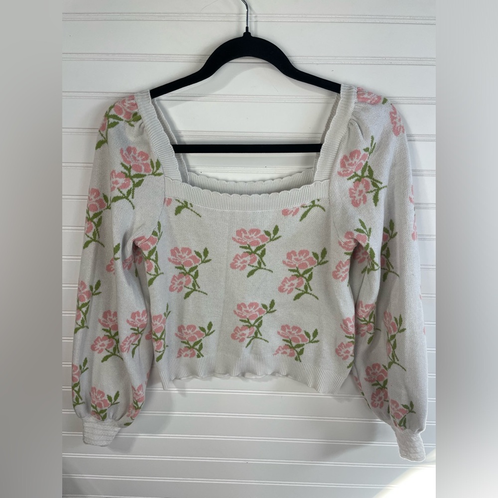 Willow & Wind Coquette Floral Square Neck Long Sleeve Sweater Size Small Girls